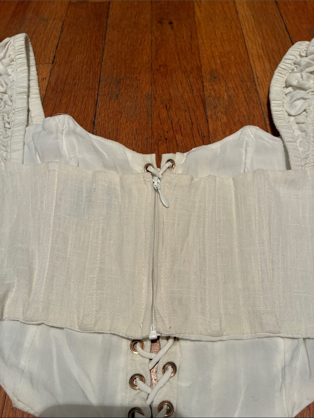 SABO Shae Linen Blend Tie Front Corset Top in Ivory Off White, Women’s size XS - Picture 13 of 15